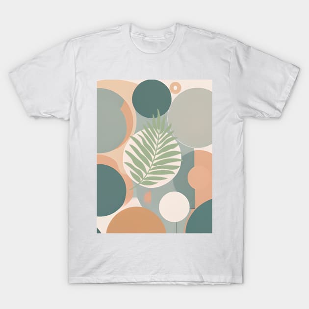 Scandinavian Art Mid Century Modern Abstract Beige Geometric Boho Leaf T-Shirt by Tina